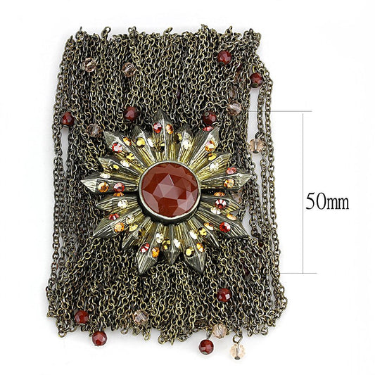 LO4224 - Antique Copper Brass Bracelet with Synthetic Onyx in Garnet-1