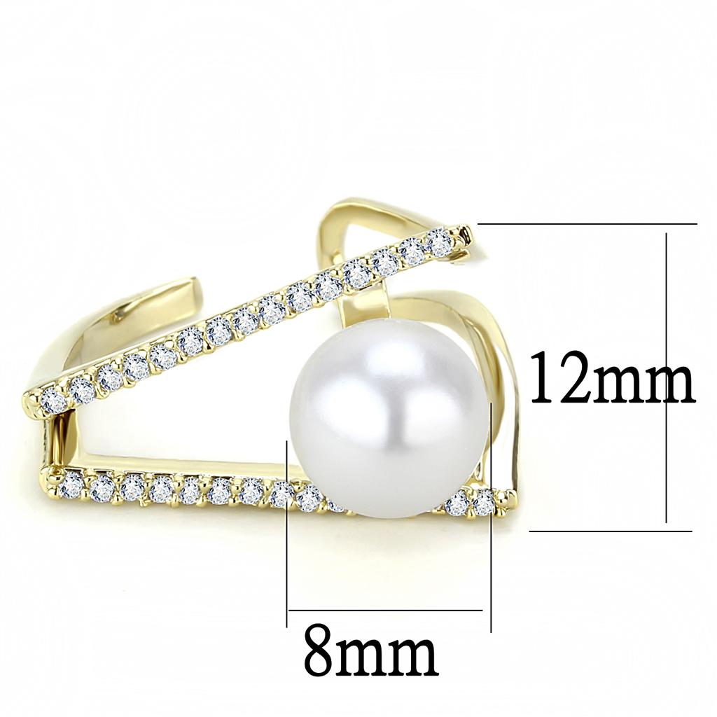 LO4246 - Flash Gold Brass Ring with Synthetic Pearl in White-1