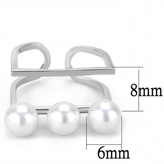 LO4253 - Rhodium Brass Ring with Synthetic Pearl in White-1