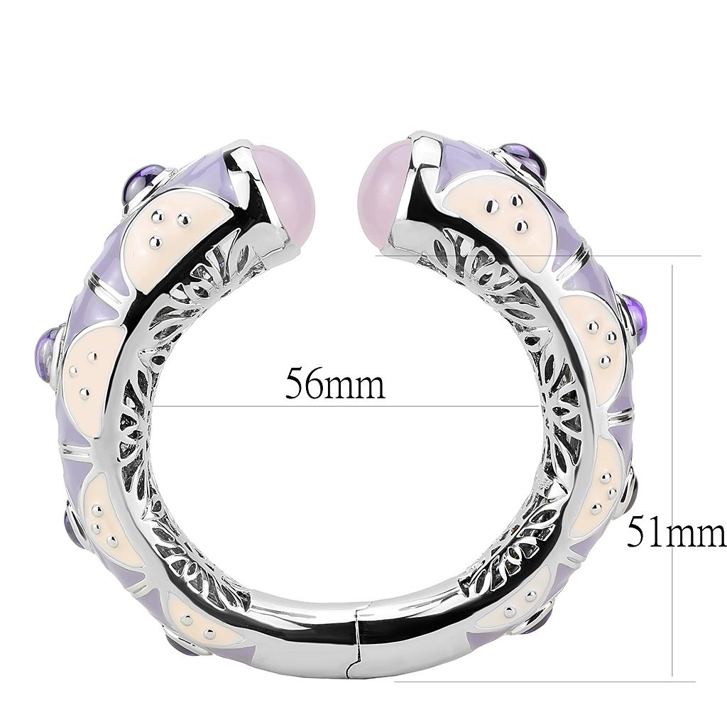 LO4268 - Rhodium Brass Bangle with Synthetic  in Rose-2