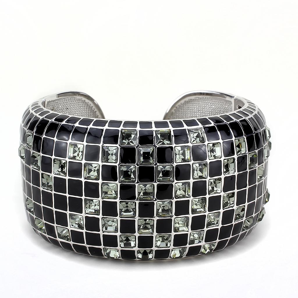 LO4272 - Rhodium Brass Bangle with Top Grade Crystal  in Black Diamond-1