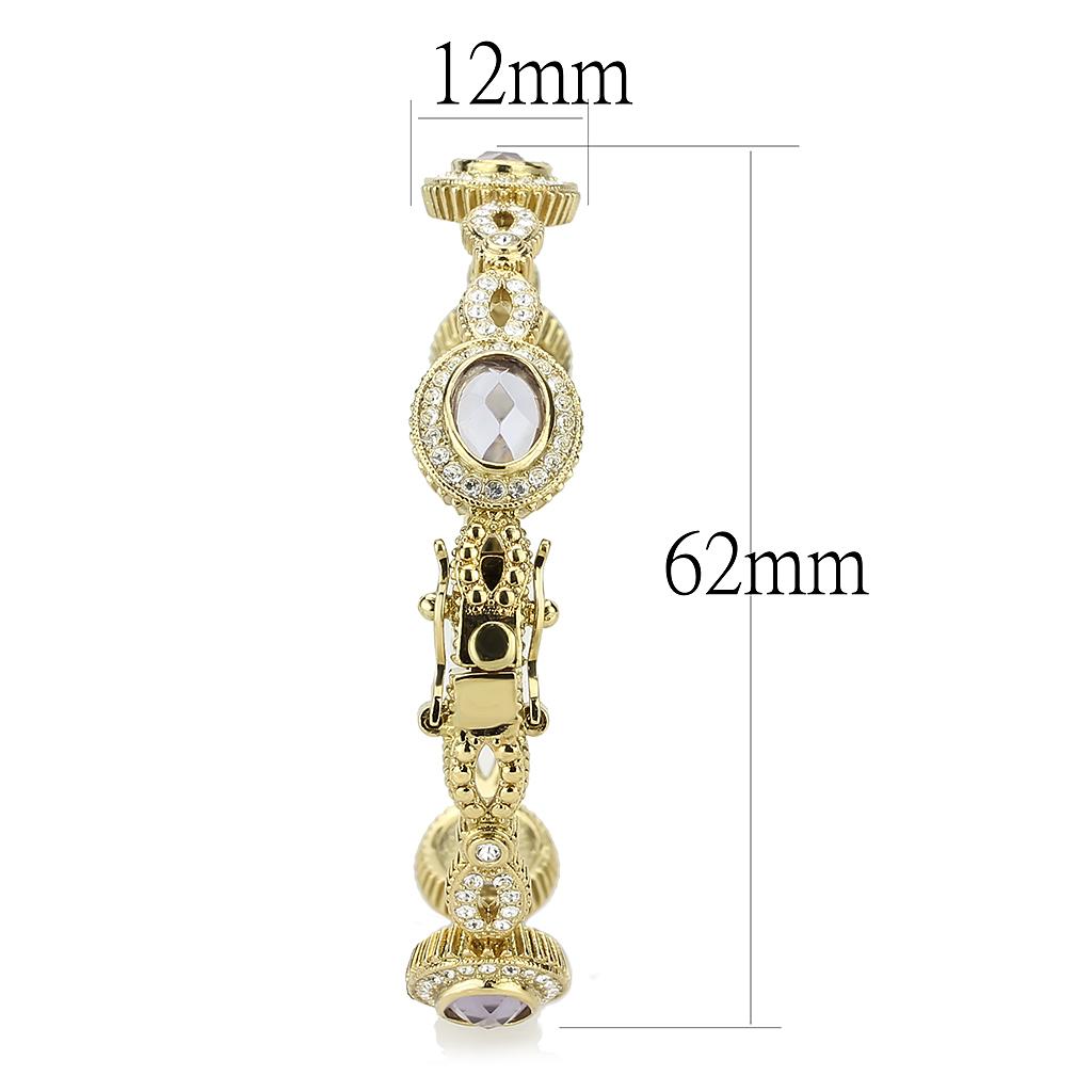 LO4273 - Gold Brass Bangle with Synthetic  in Light Amethyst-3