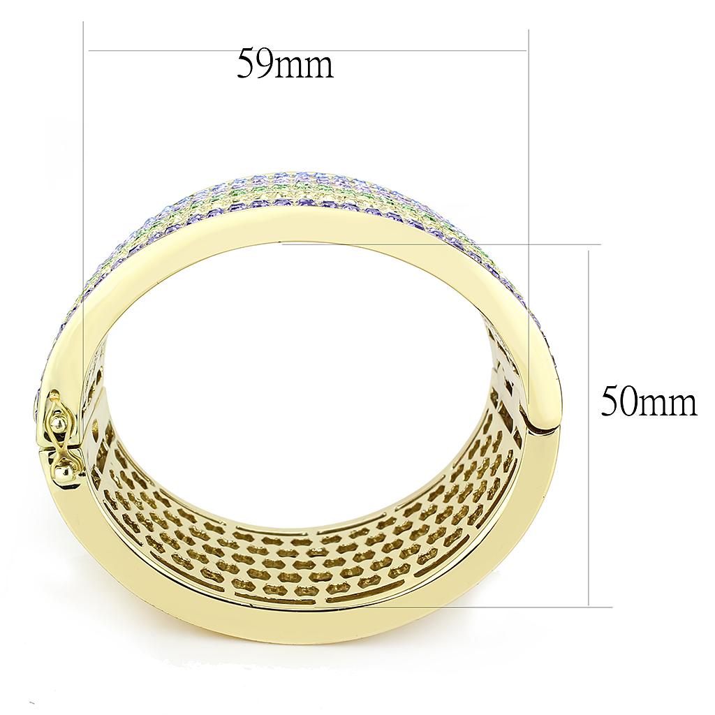 LO4277 - Gold Brass Bangle with Top Grade Crystal  in Multi Color-2