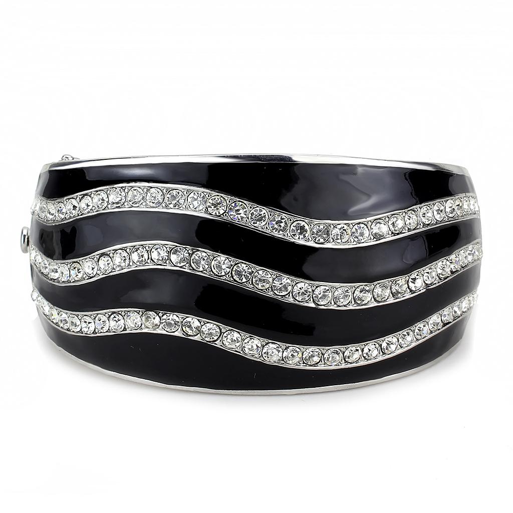 LO4278 - Rhodium Brass Bangle with Top Grade Crystal  in Clear-1