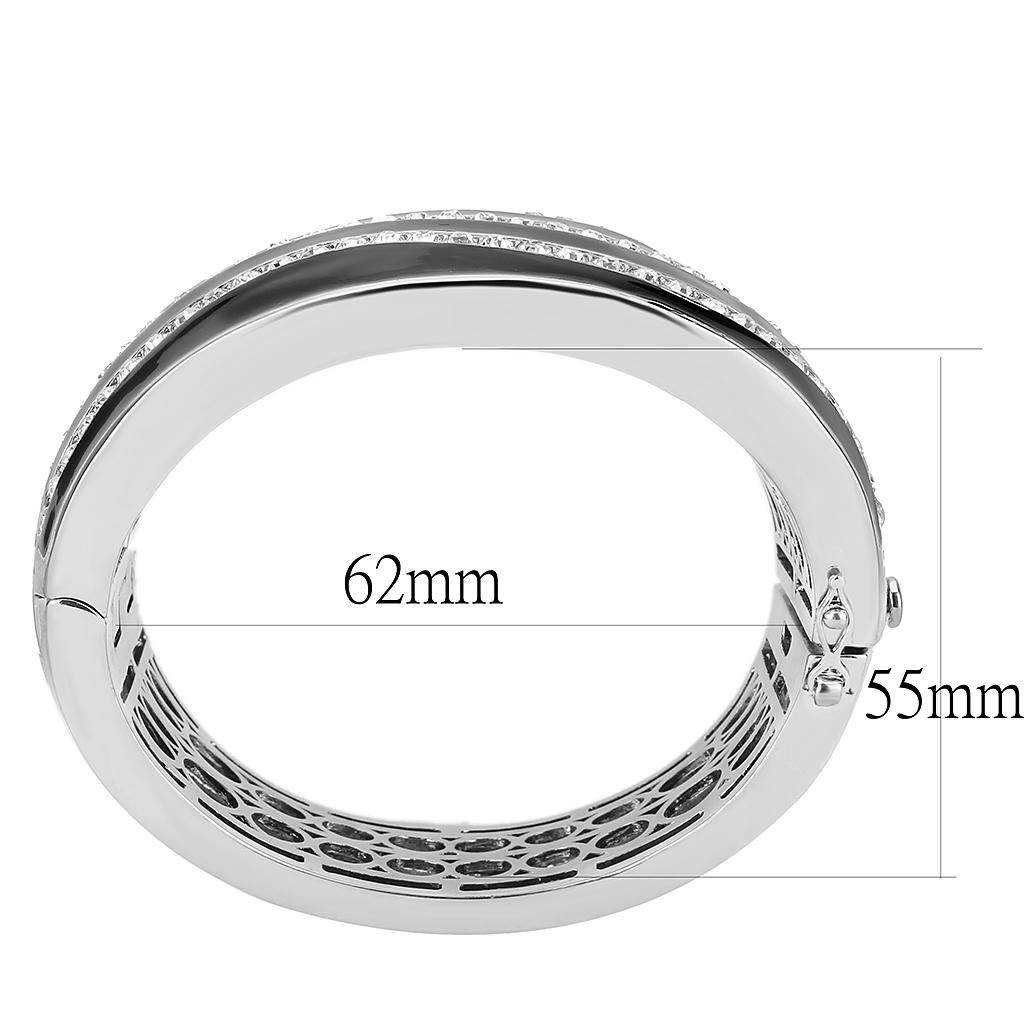 LO4278 - Rhodium Brass Bangle with Top Grade Crystal  in Clear-2