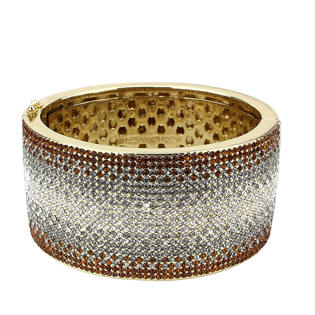 LO4280 - Gold Brass Bangle with Top Grade Crystal  in Multi Color-1