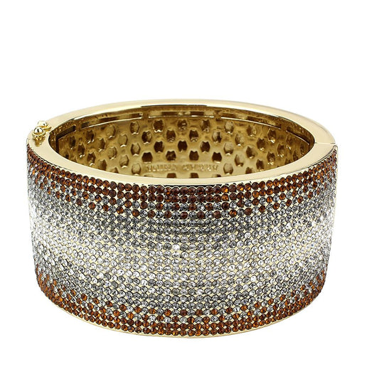 LO4280 - Gold Brass Bangle with Top Grade Crystal  in Multi Color-1