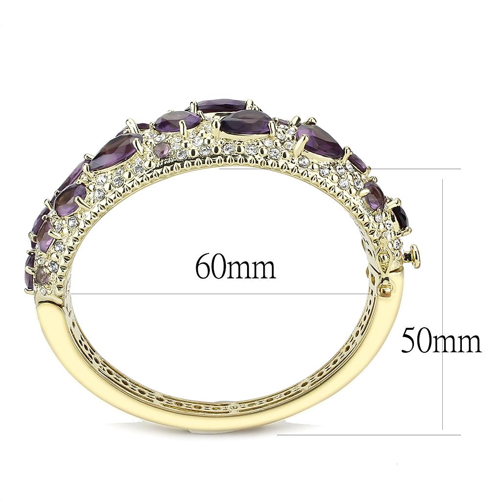 LO4281 - Gold Brass Bangle with Synthetic  in Amethyst-2