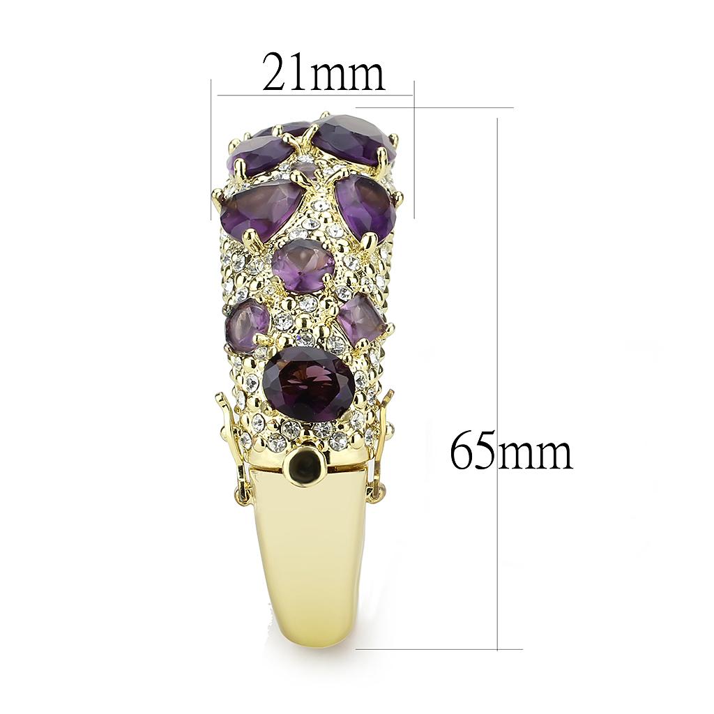 LO4281 - Gold Brass Bangle with Synthetic  in Amethyst-3