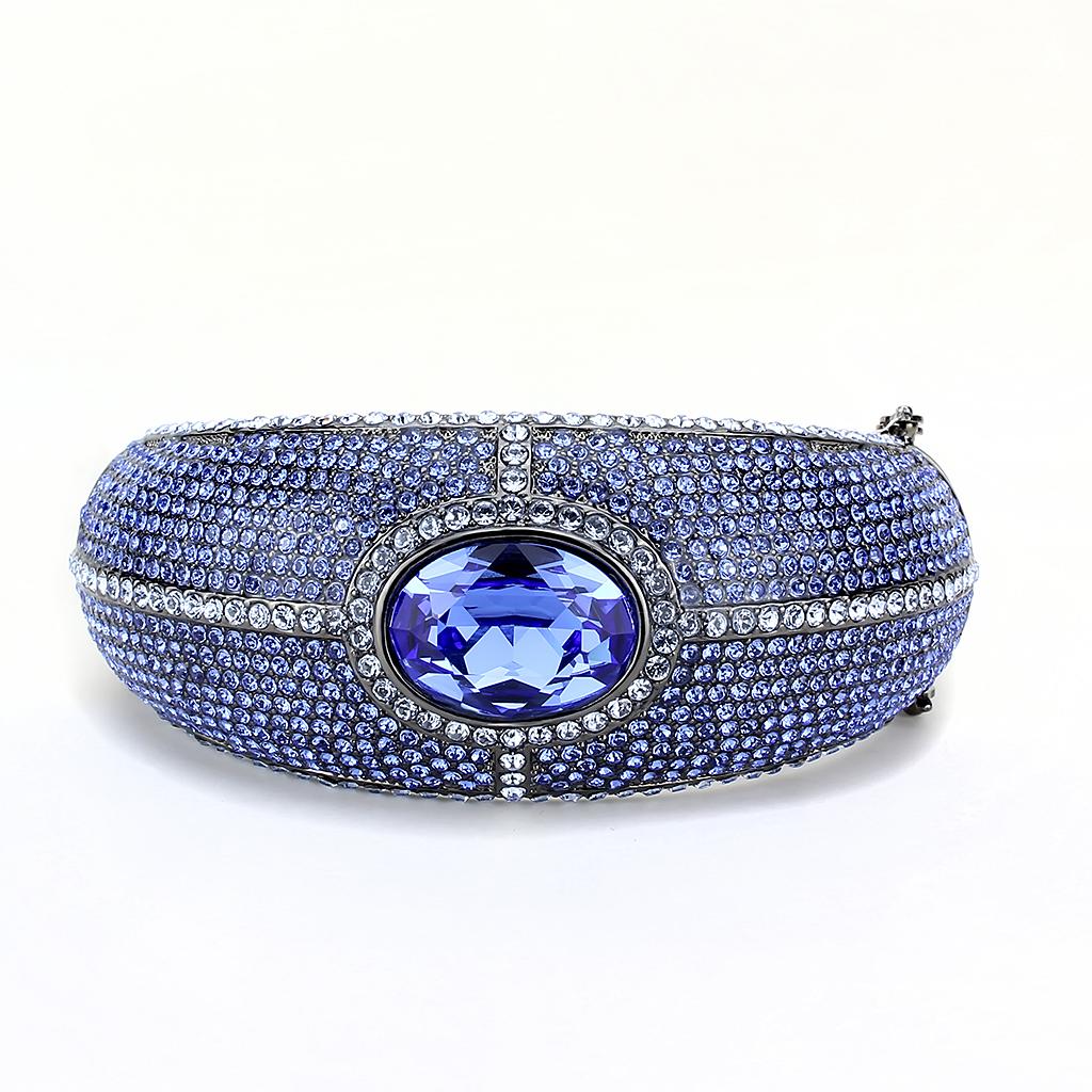 LO4283 - TIN Cobalt Black Brass Bangle with Top Grade Crystal  in Sapphire-1