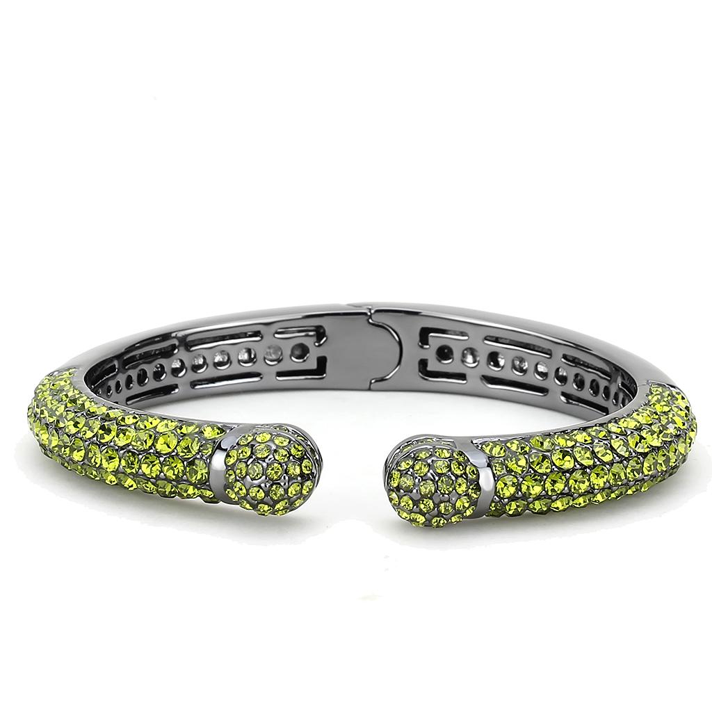 LO4284 - TIN Cobalt Black Brass Bangle with Top Grade Crystal  in Olivine color-1