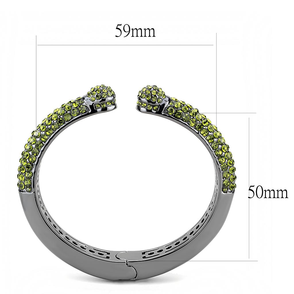 LO4284 - TIN Cobalt Black Brass Bangle with Top Grade Crystal  in Olivine color-2