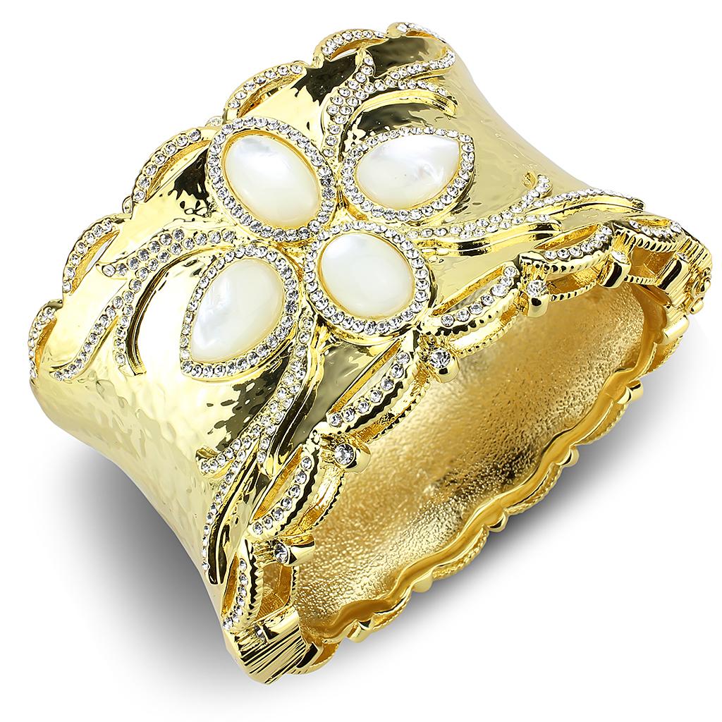 LO4285 - Gold Brass Bangle with Synthetic  in White-1