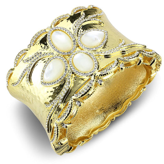 LO4285 - Gold Brass Bangle with Synthetic  in White-1