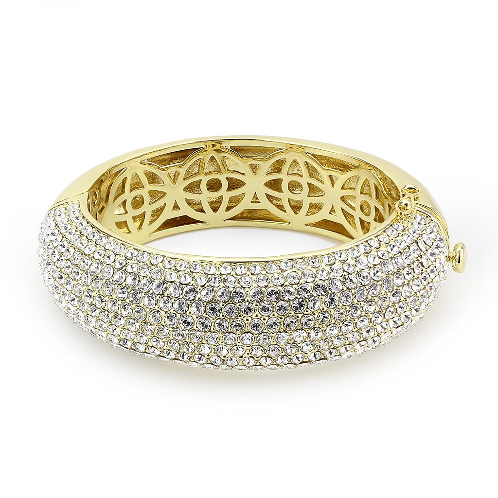 LO4301 - Flash Gold Brass Bangle with Top Grade Crystal  in Clear-1