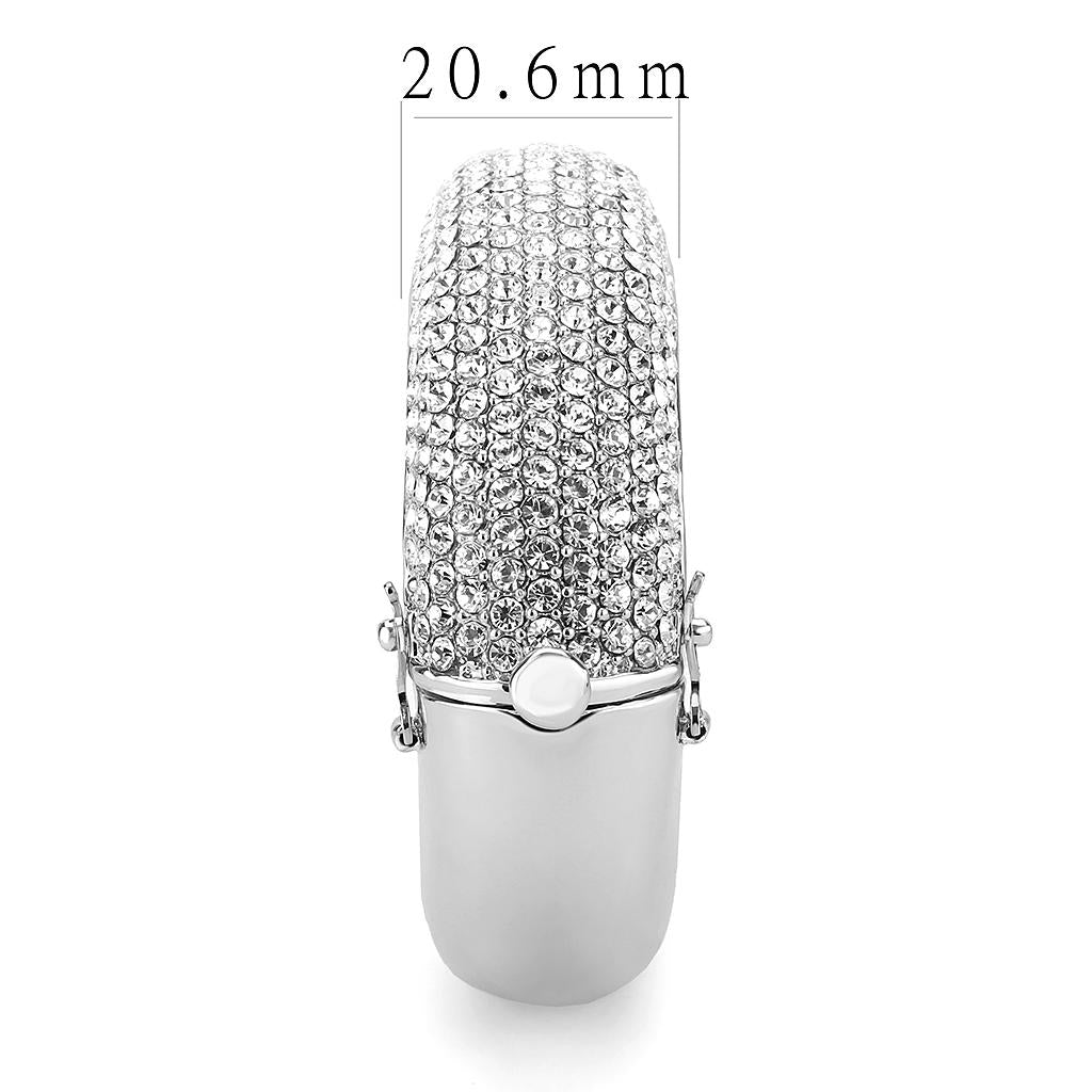LO4302 - Rhodium Brass Bangle with Top Grade Crystal  in Clear-3