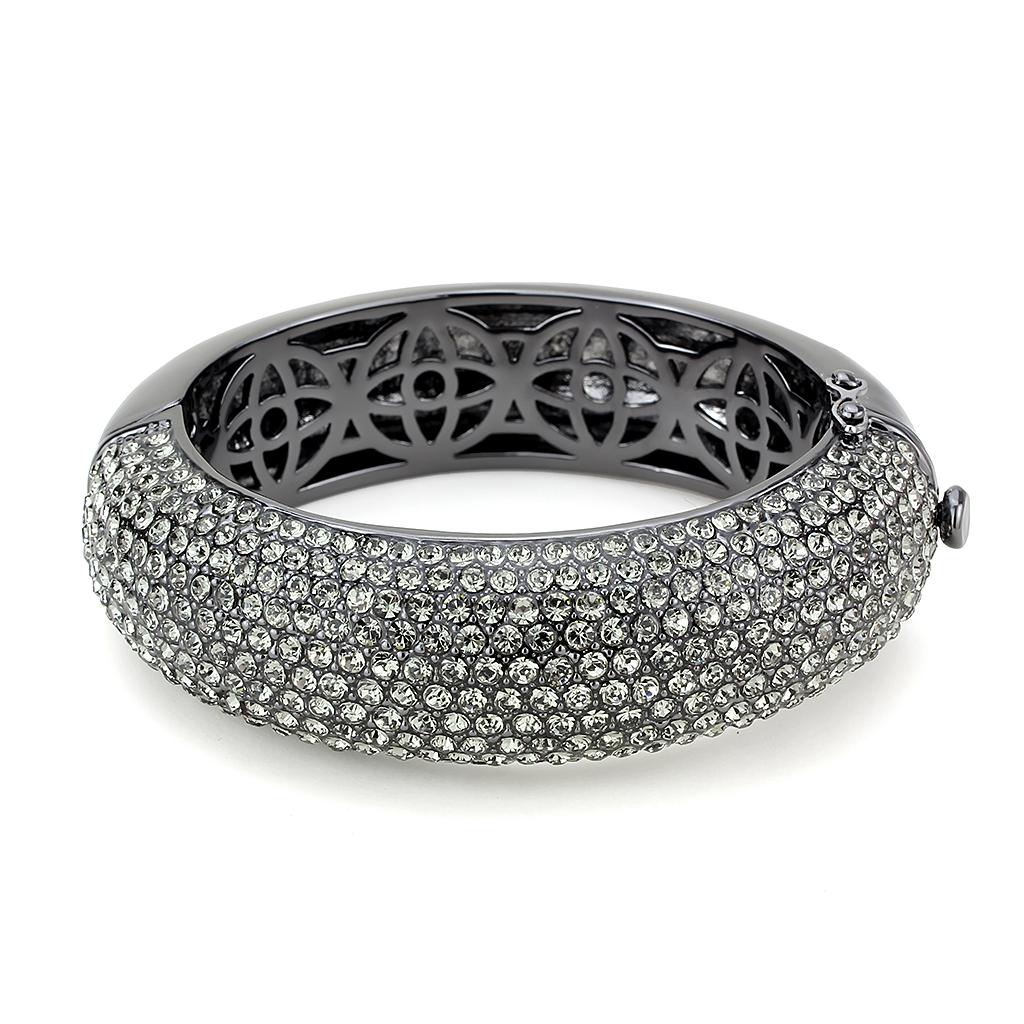 LO4304 - TIN Cobalt Black Brass Bangle with Top Grade Crystal  in Black Diamond-1
