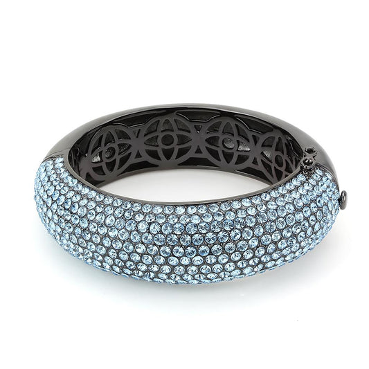 LO4305 - TIN Cobalt Black Brass Bangle with Top Grade Crystal  in Sea Blue-1