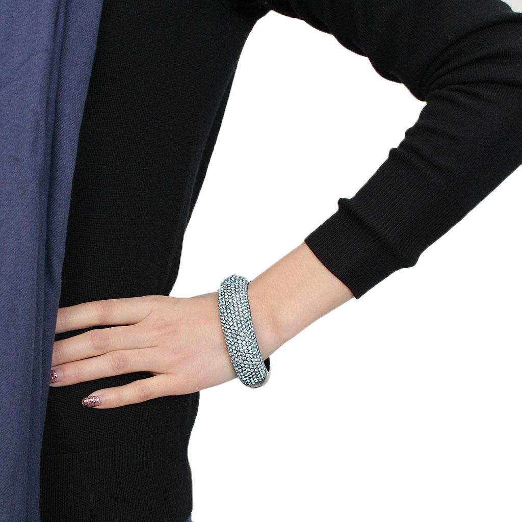 LO4305 - TIN Cobalt Black Brass Bangle with Top Grade Crystal  in Sea Blue-4