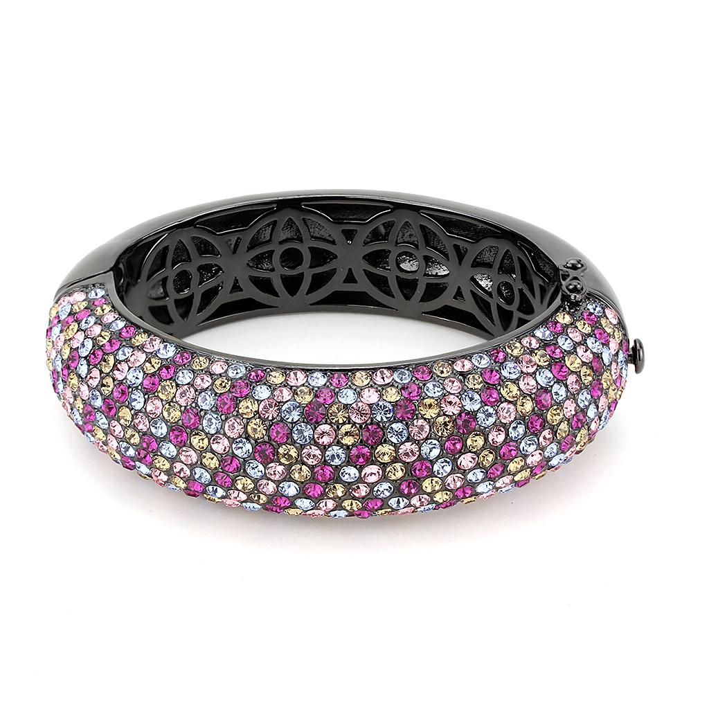 LO4306 - TIN Cobalt Black Brass Bangle with Top Grade Crystal  in Multi Color-1