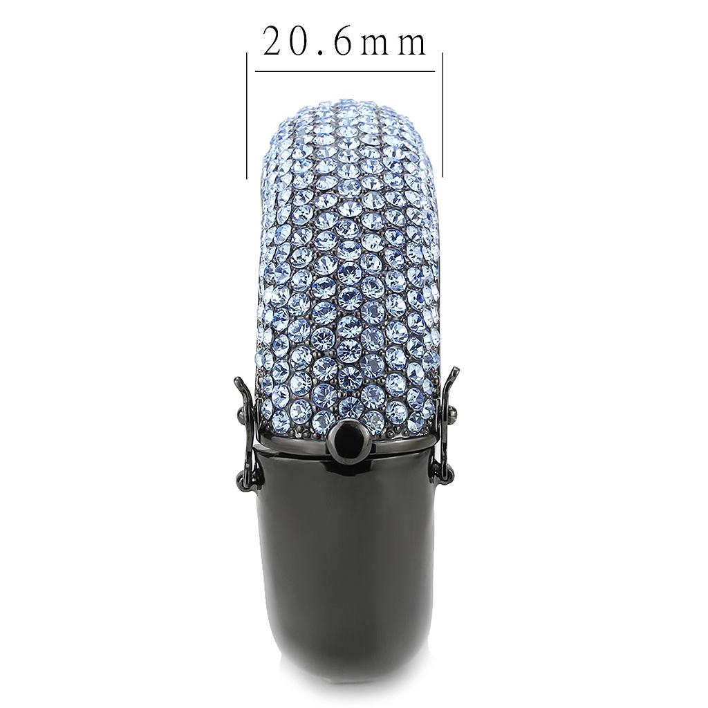 LO4307 - TIN Cobalt Black Brass Bangle with Top Grade Crystal  in Aquamarine-3