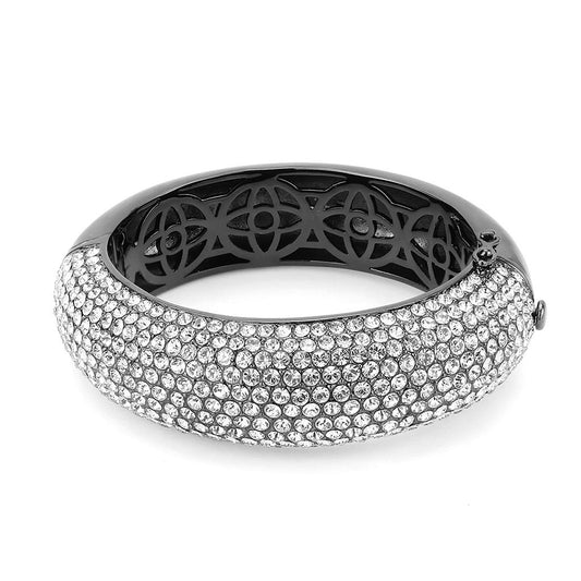 LO4308 - TIN Cobalt Black Brass Bangle with Top Grade Crystal  in Clear-1