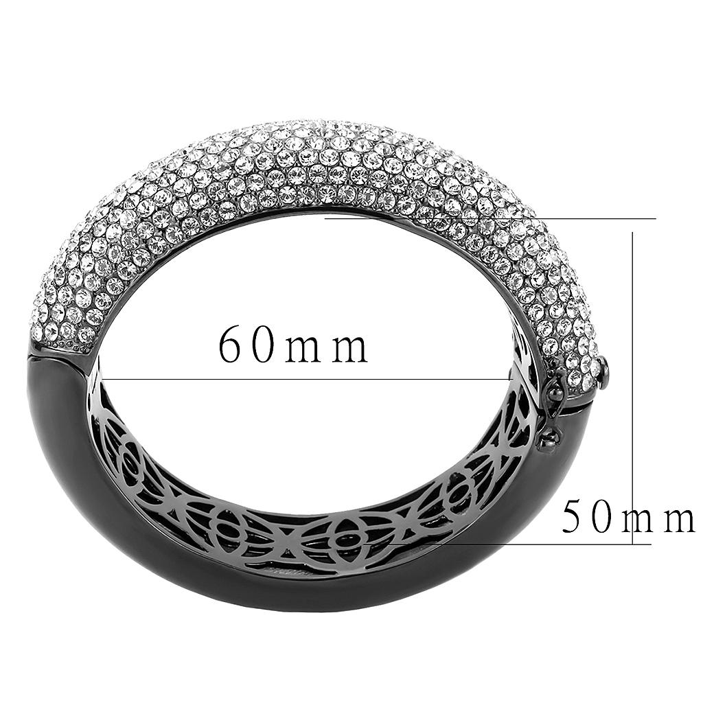 LO4308 - TIN Cobalt Black Brass Bangle with Top Grade Crystal  in Clear-2