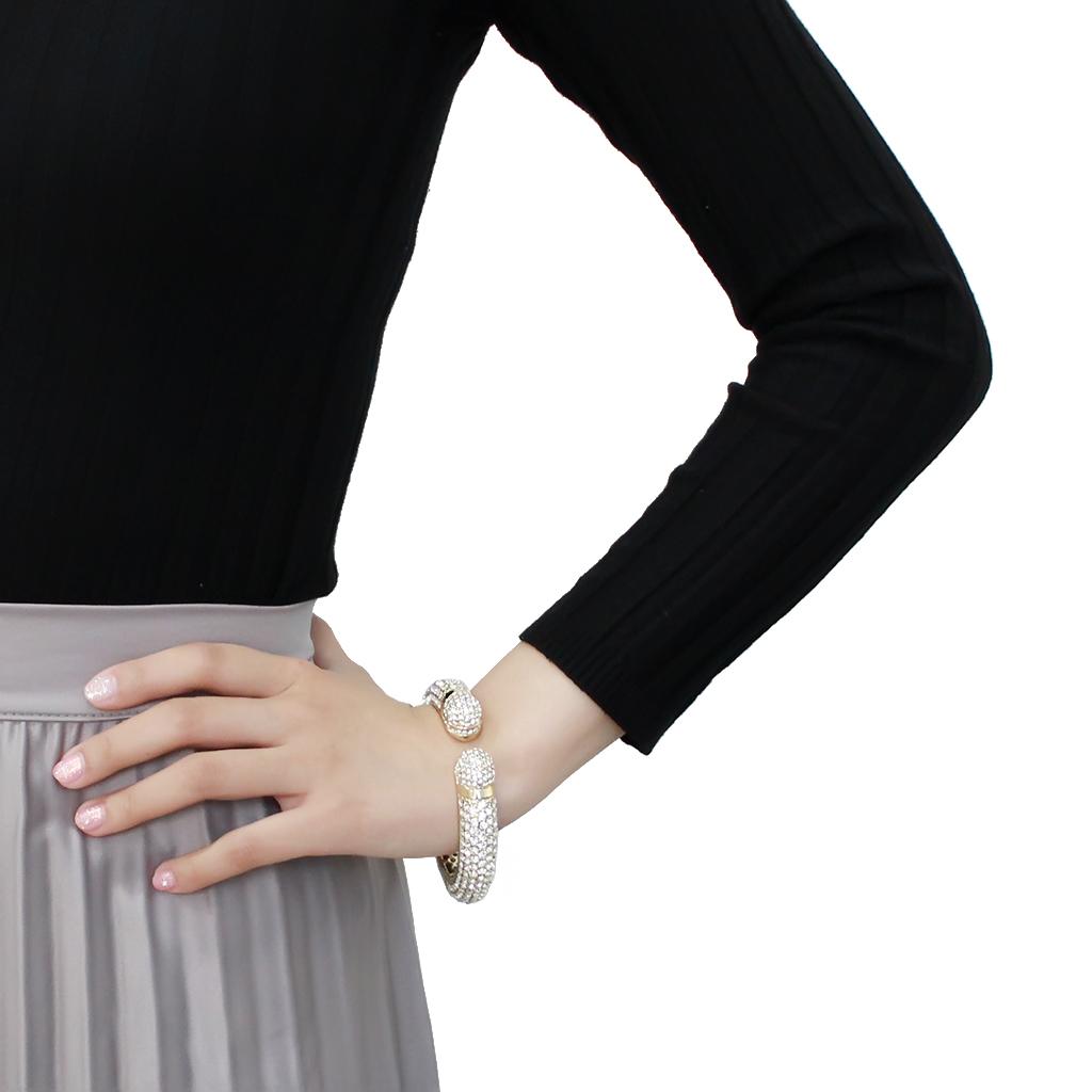 LO4311 - Flash Gold Brass Bangle with Top Grade Crystal  in Clear-4