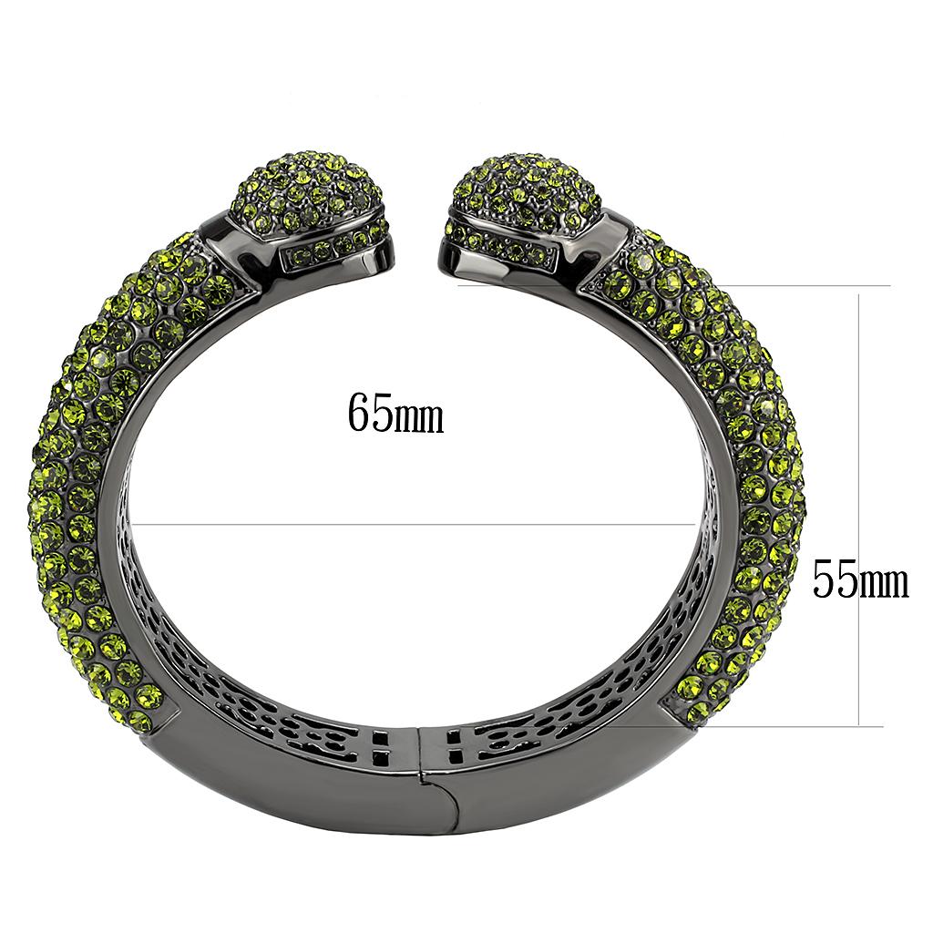 LO4314 - TIN Cobalt Black Brass Bangle with Top Grade Crystal  in Peridot-2