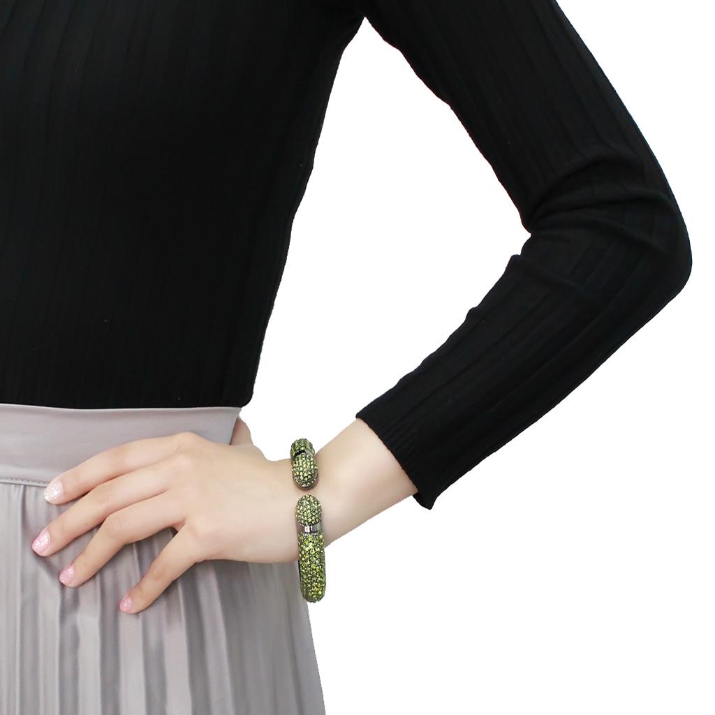 LO4314 - TIN Cobalt Black Brass Bangle with Top Grade Crystal  in Peridot-4