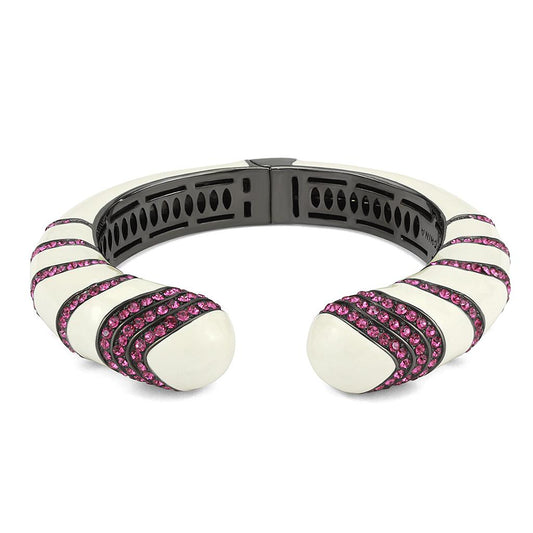 LO4322 - TIN Cobalt Black Brass Bangle with Top Grade Crystal  in Fuchsia-1