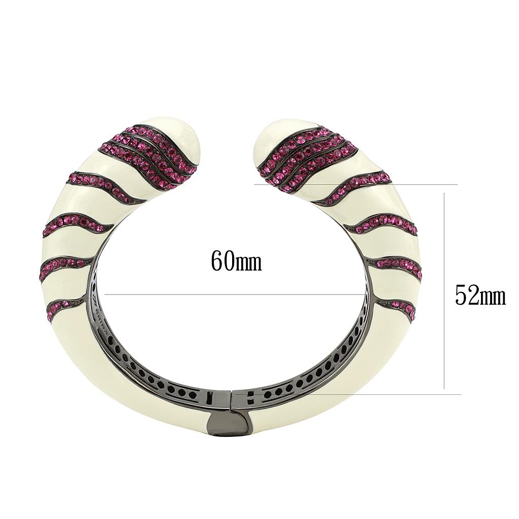 LO4322 - TIN Cobalt Black Brass Bangle with Top Grade Crystal  in Fuchsia-2