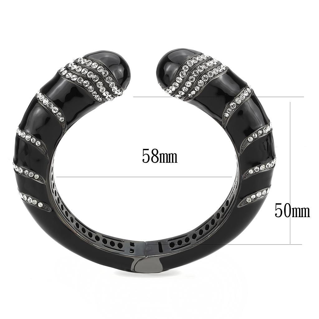LO4324 - TIN Cobalt Black Brass Bangle with Top Grade Crystal  in Clear-2