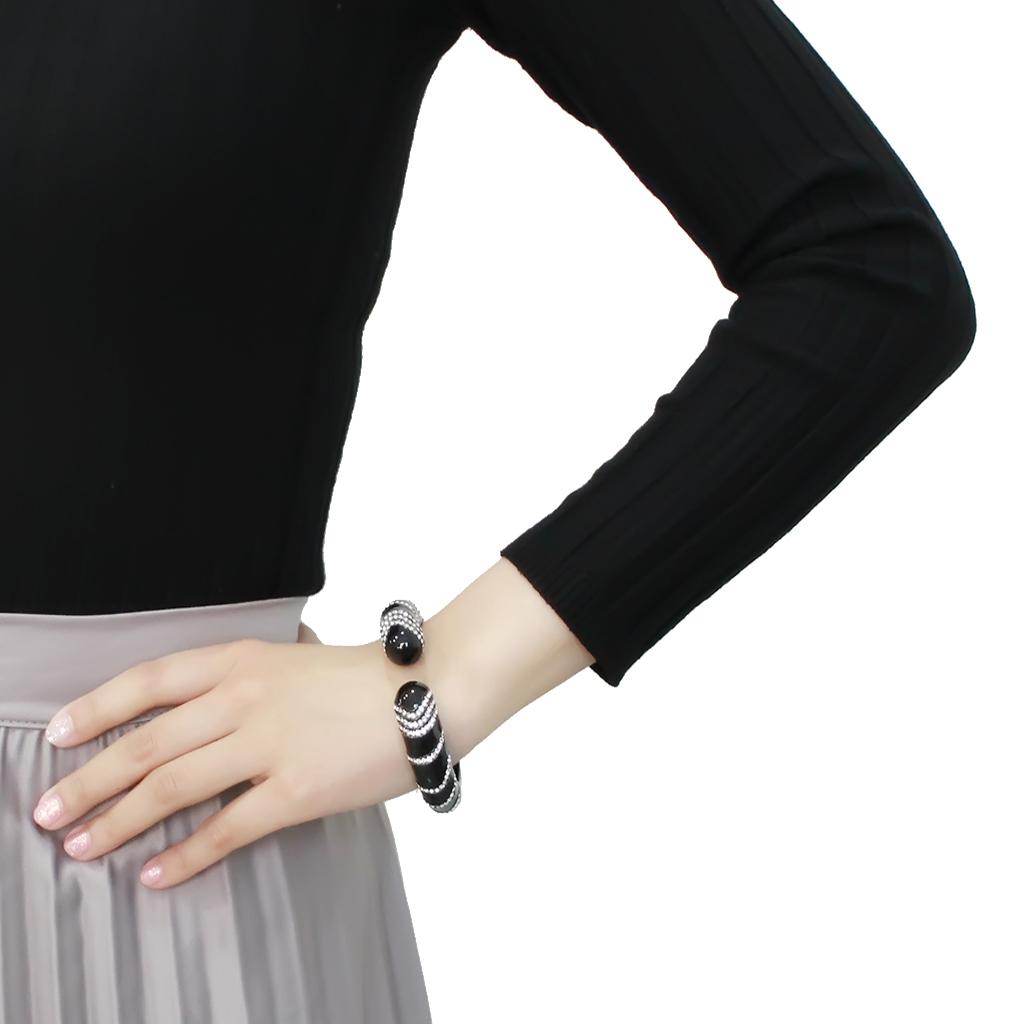 LO4324 - TIN Cobalt Black Brass Bangle with Top Grade Crystal  in Clear-4