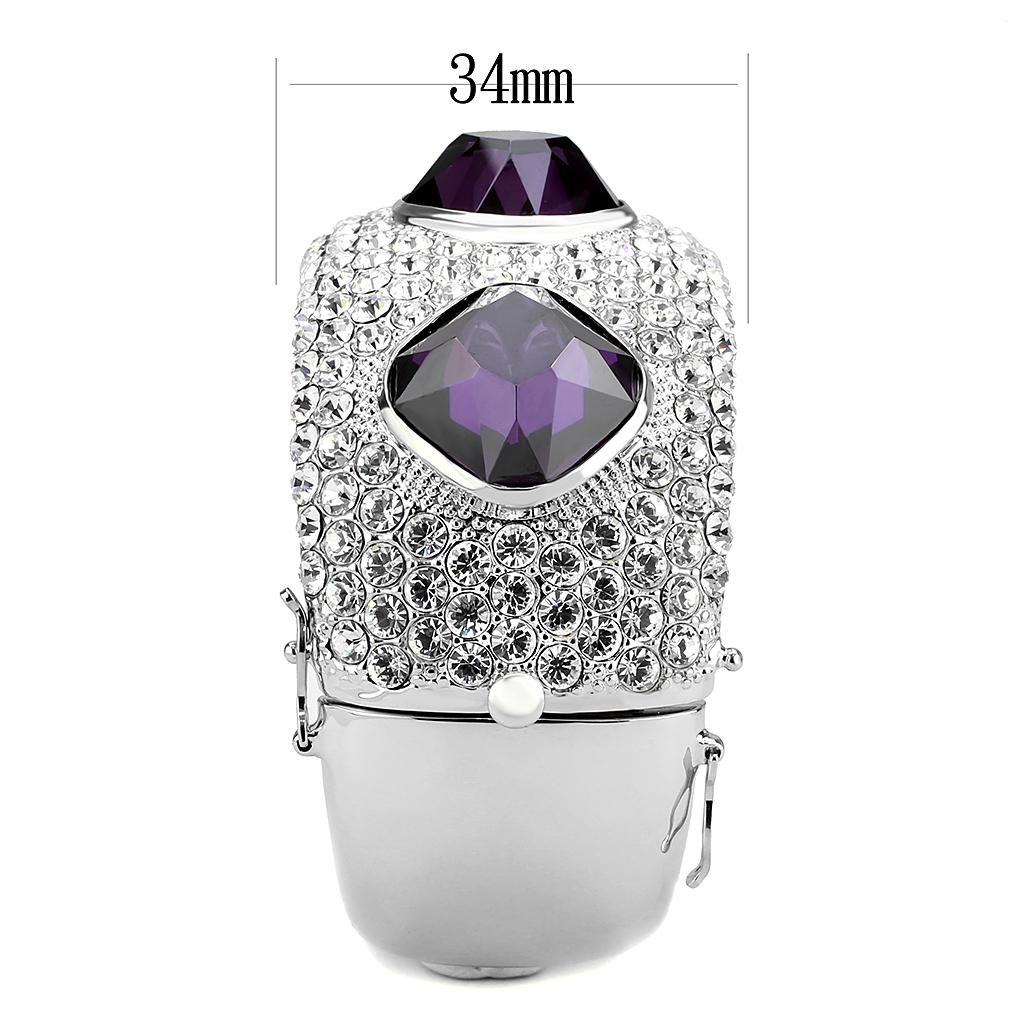 LO4330 - Rhodium Brass Bangle with AAA Grade CZ  in Amethyst-3