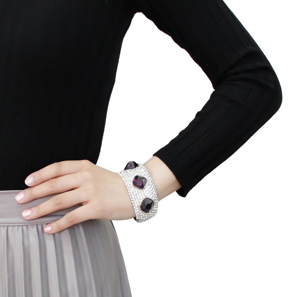 LO4330 - Rhodium Brass Bangle with AAA Grade CZ  in Amethyst-4