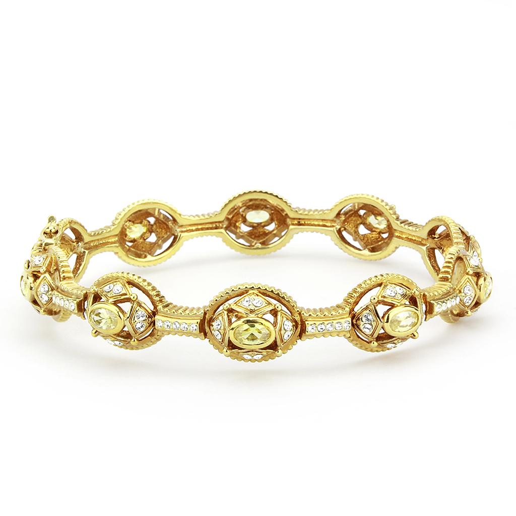 LO4335 - Gold Brass Bangle with AAA Grade CZ  in Citrine Yellow-1