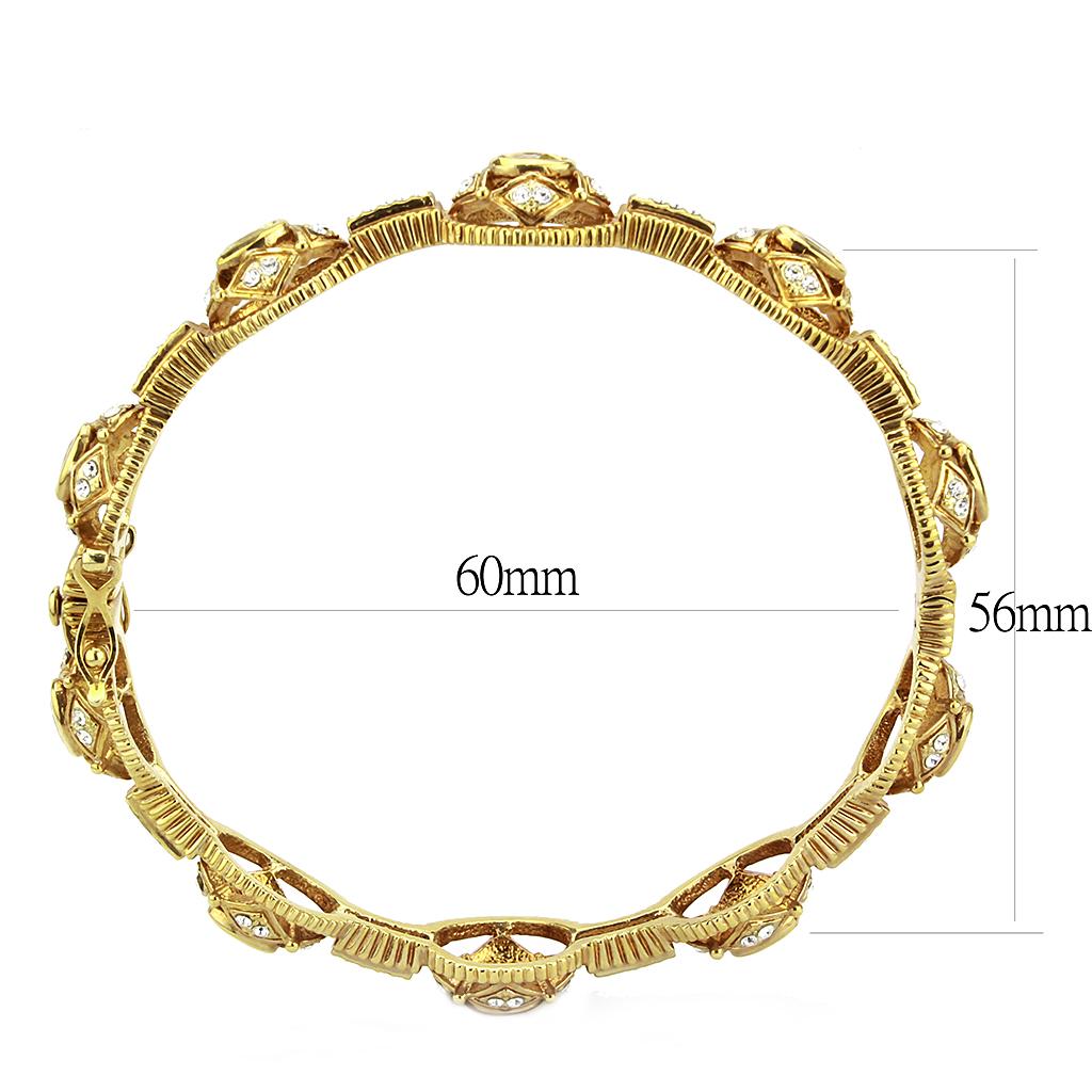 LO4335 - Gold Brass Bangle with AAA Grade CZ  in Citrine Yellow-2