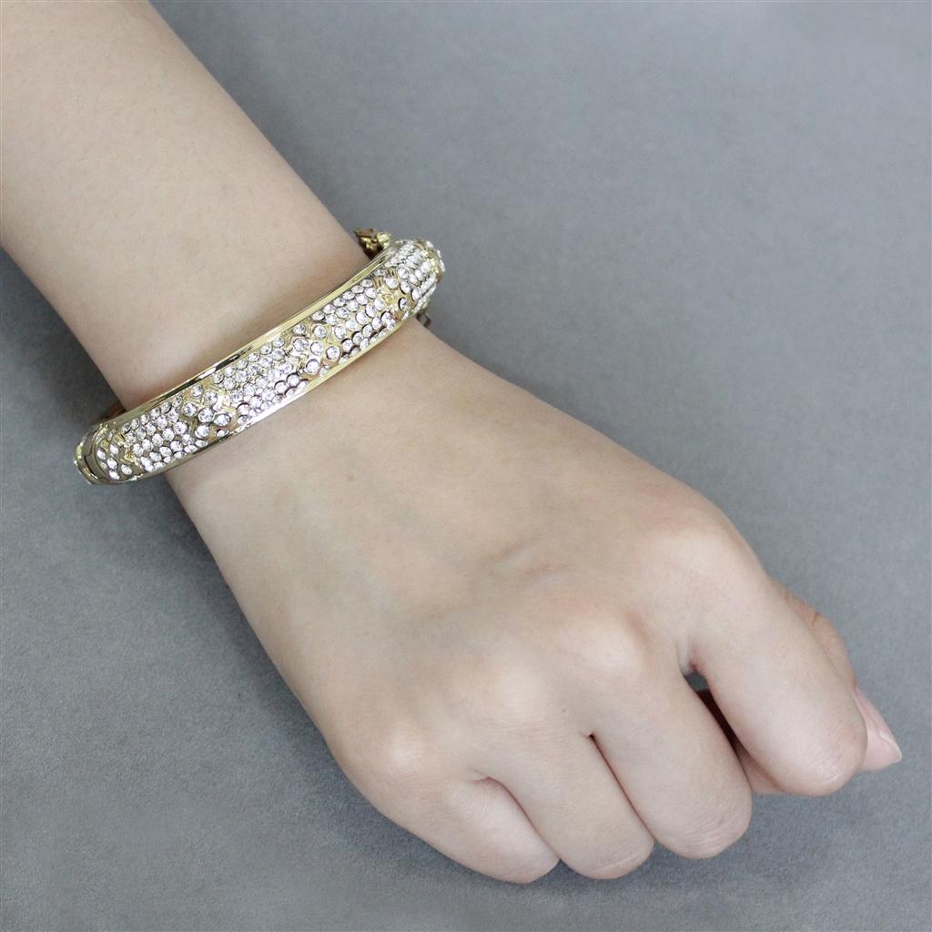 LO4339 - Gold Brass Bangle with Top Grade Crystal  in Clear-4