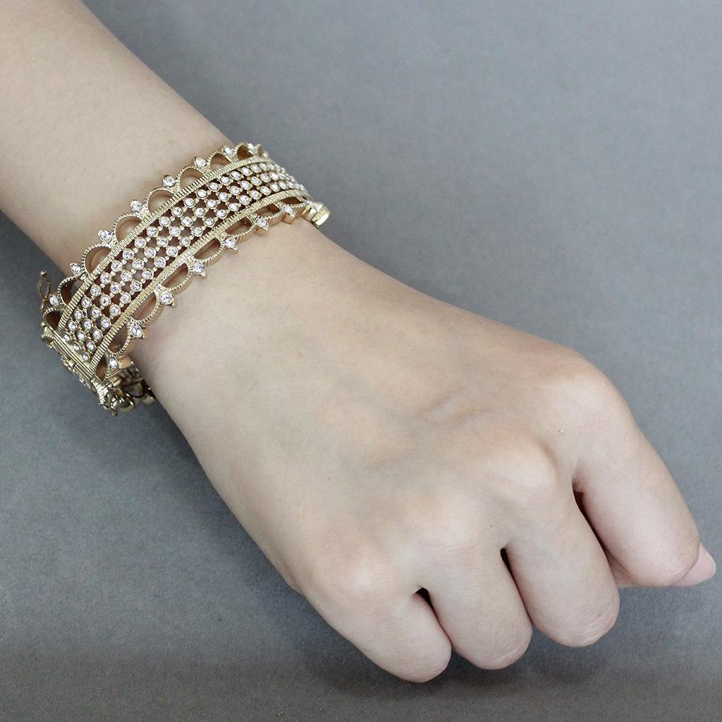 LO4345 - Gold Brass Bangle with Top Grade Crystal  in Clear-4