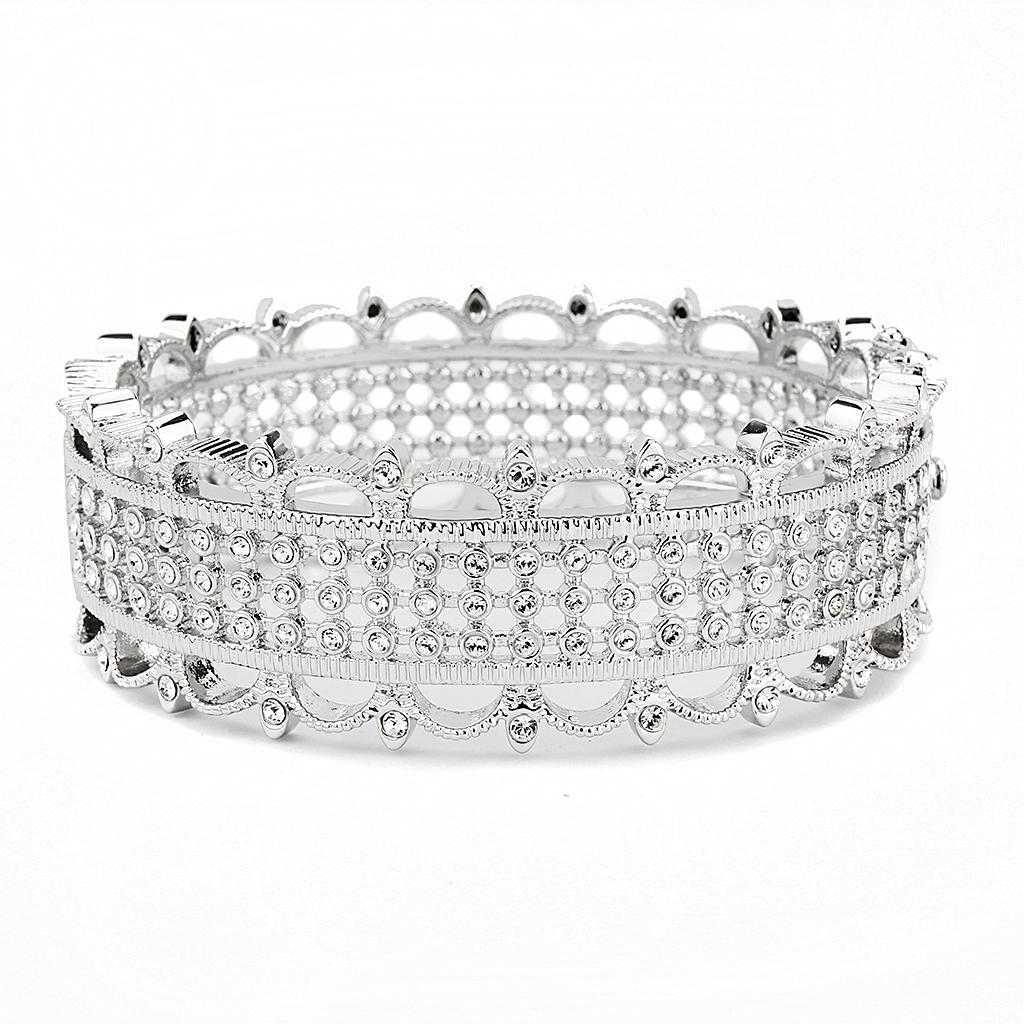 LO4346 - Rhodium Brass Bangle with Top Grade Crystal  in Clear-1
