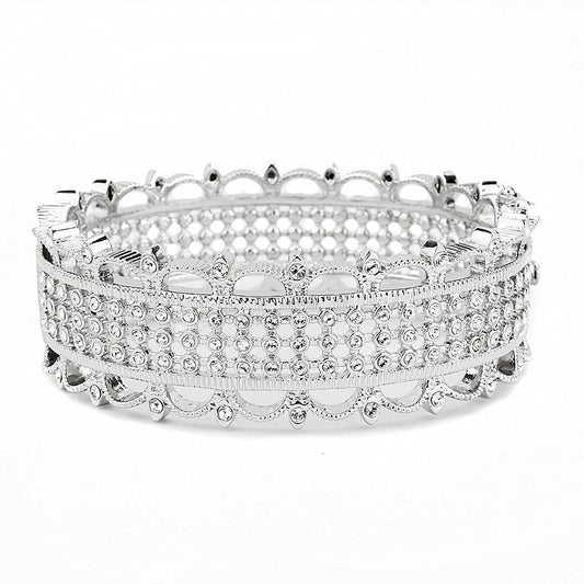 LO4346 - Rhodium Brass Bangle with Top Grade Crystal  in Clear-1