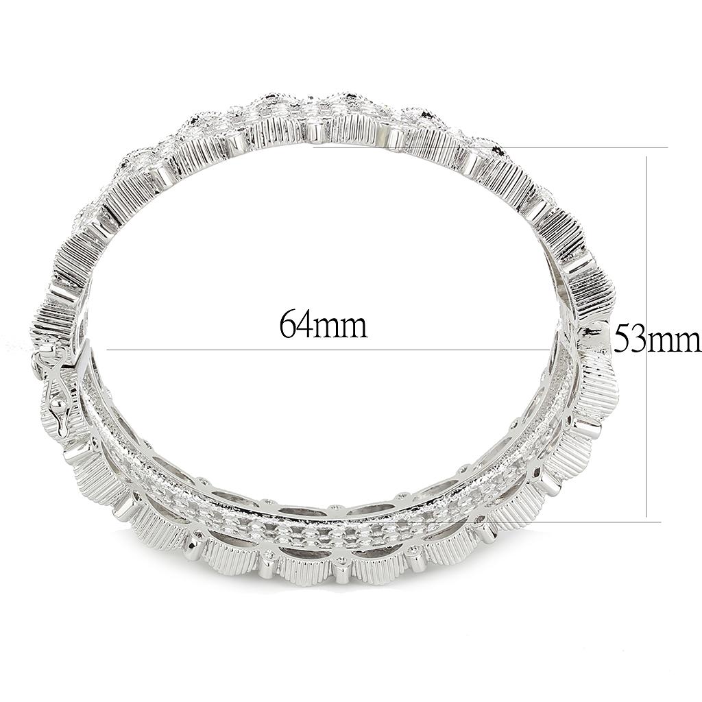 LO4346 - Rhodium Brass Bangle with Top Grade Crystal  in Clear-2