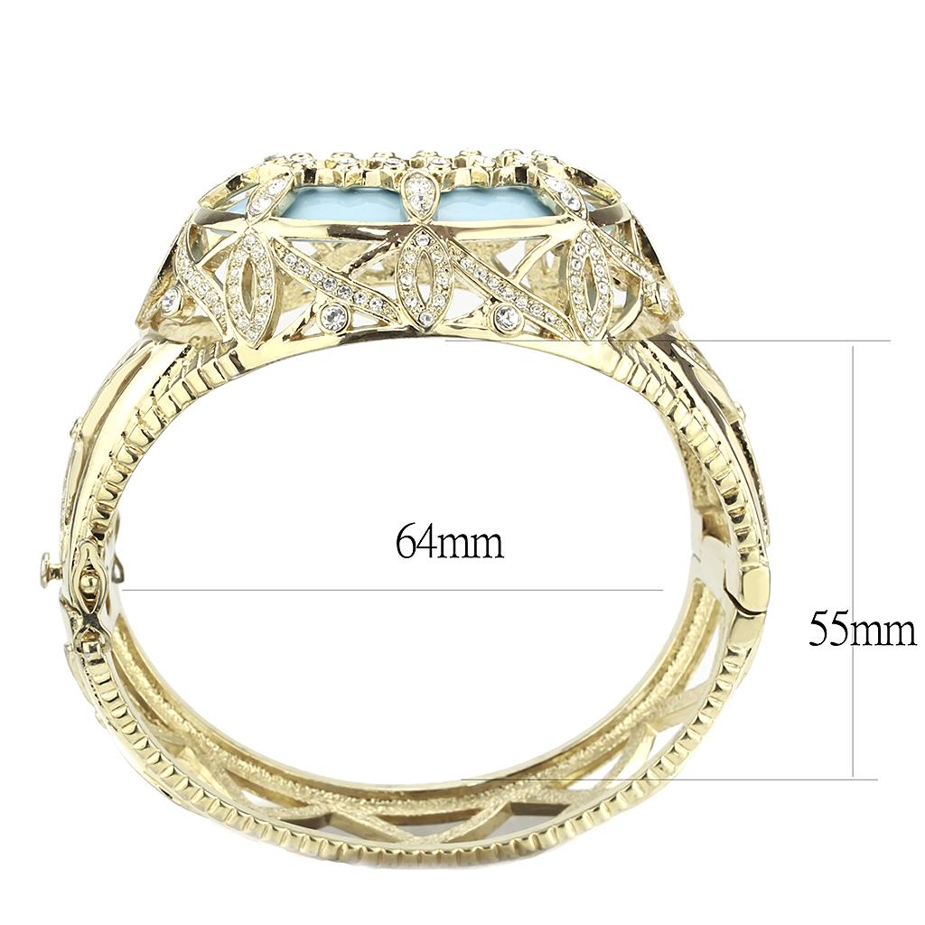 LO4348 - Gold Brass Bangle with Synthetic  in Sea Blue-2