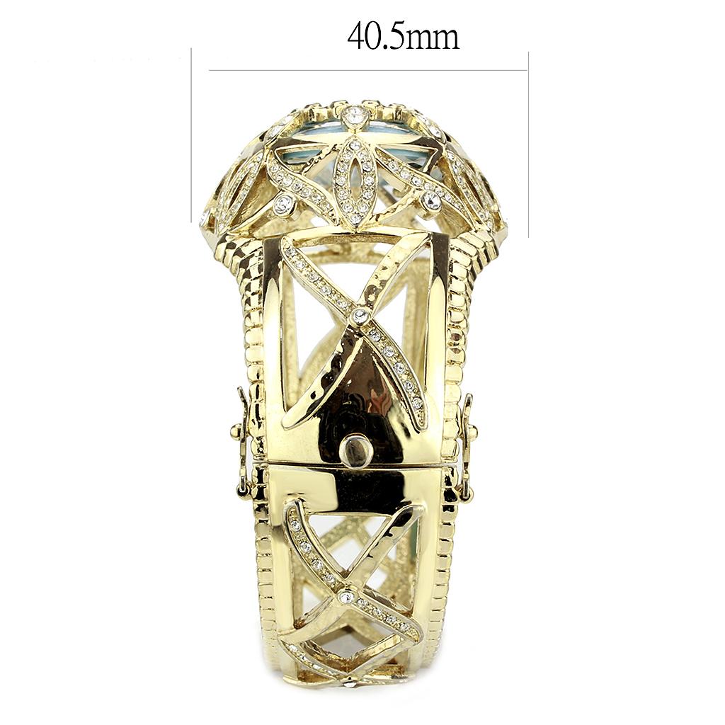 LO4348 - Gold Brass Bangle with Synthetic  in Sea Blue-3