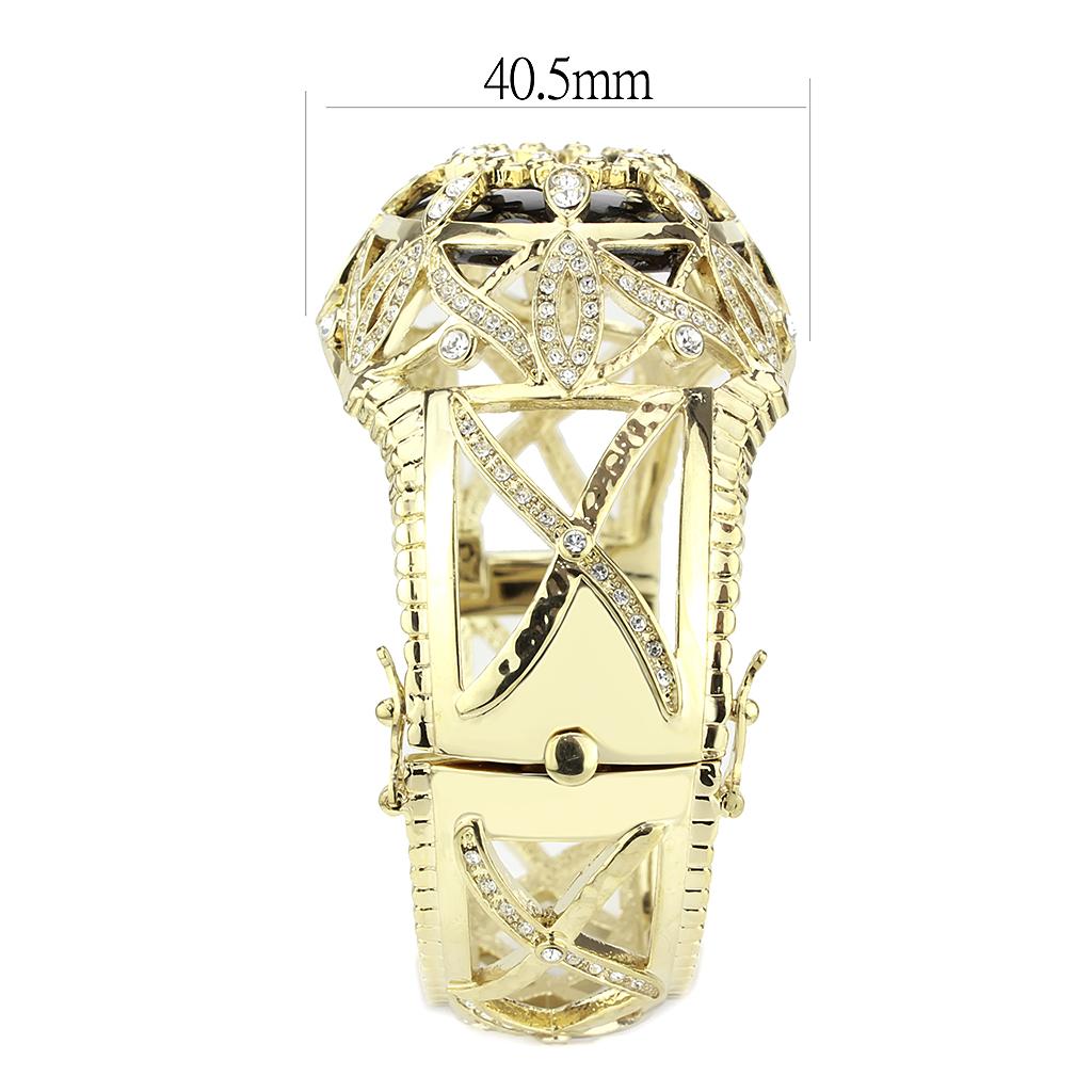 LO4349 - Gold Brass Bangle with Synthetic  in Jet-3