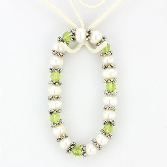 LO4653 - Antique Silver White Metal Bracelet with Synthetic Pearl in Olivine color-1