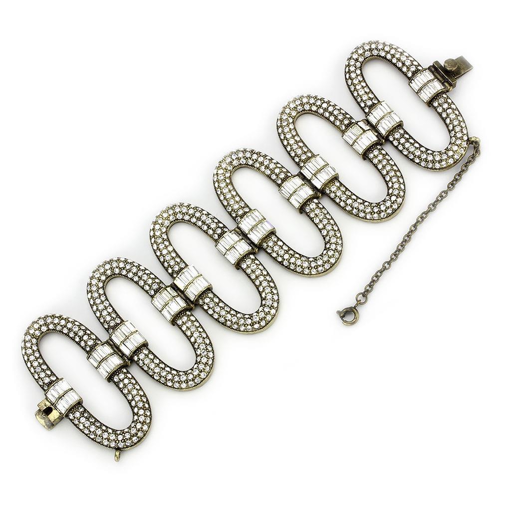 LO4657 - Antique Copper White Metal Bracelet with Top Grade Crystal  in Clear-2