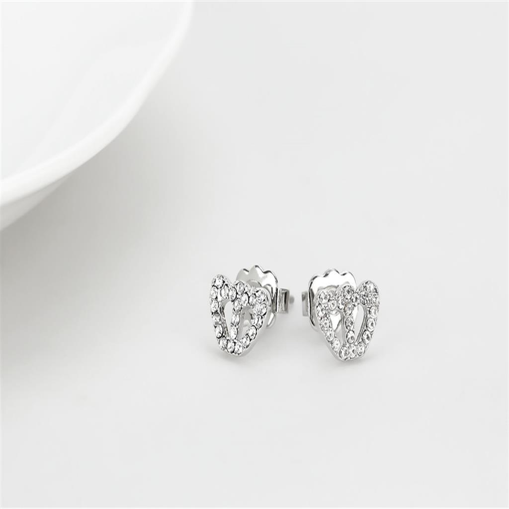 LO4673 - Rhodium Brass Earrings with Top Grade Crystal  in Clear-2