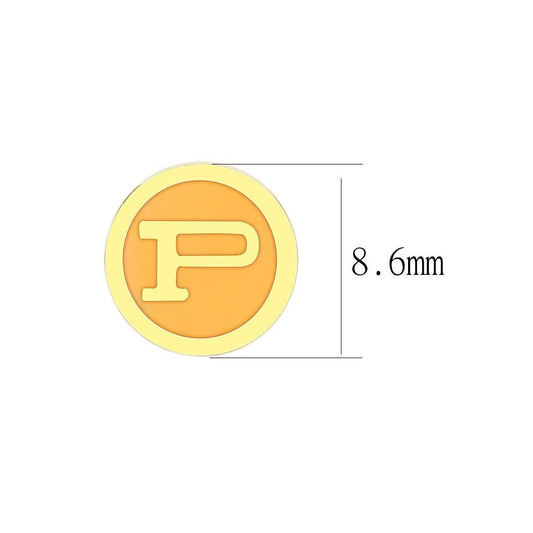 LO4676 - Gold Brass Earrings with Epoxy  in Orange-1